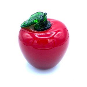 Bright Red Hand Blown /Hand Made Glass Apple Decor/ Paper Weight/ Kitchen Art